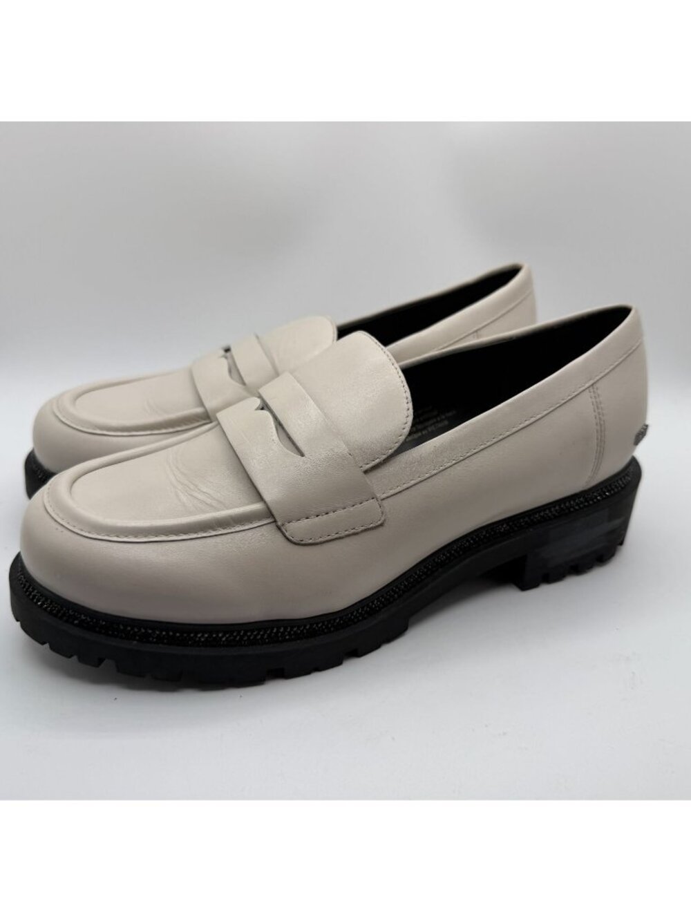 DKNY Rudy Slip-On Penny Loafers Women Size 9.5M White Lug Sole w/Stud Detail